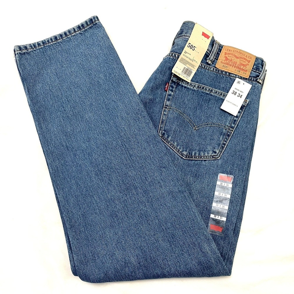 NEW Levis 505 Regular Fit Straight Leg Jeans 38x34 Blue Medium Wash